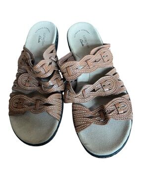 Clarks Brown Braided Slide Sandals